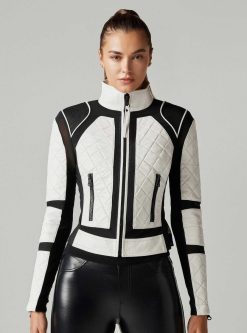 Clearance Blanc Noir Veste De Moto Color Block Noir Et Blanc Blanc Noir