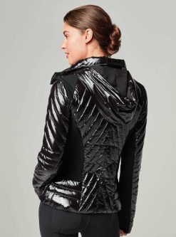 Wholesale Blanc Noir Motion Panel Puffer Shiny - Rempli De Duvet Noir Brillant/Noir